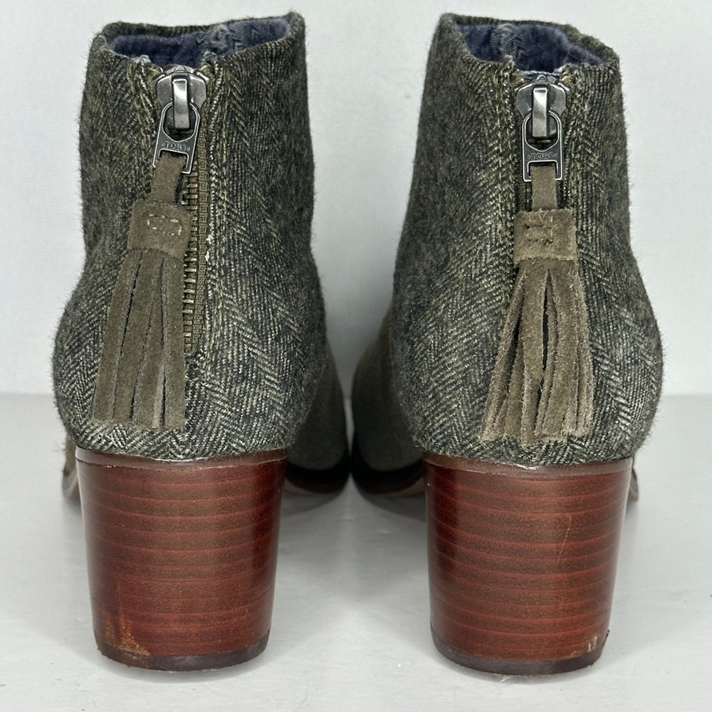 Toms Leila Ankle Boots Olive Green Herringbone Sz 6.5 - Picture 2 of 9